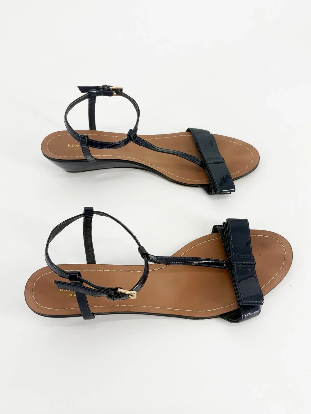 kate spade Navy Blue Patent T-Strap Sandals